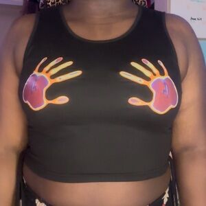 Vibrant Handprint Black Crop Top